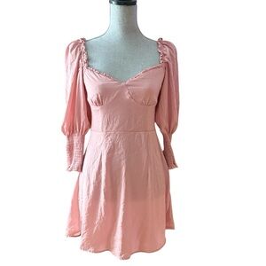 H&M Dusty Pink Puff Sleeve Sweetheart Mini Dress